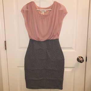 Enfocus Studio Blush Pink & Black Polka Dot Dress
